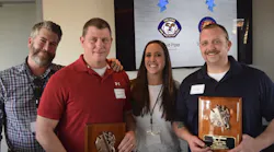 TargetSolutions’ Regional Sales Manager David Farrar, (left to right), Orland Fire Protection District’s David Piper, TargetSolutions’ Account Manager Julie Blosch, and Manhattan Fire Department’s Steve Malone gathered for a picture on March 6 during the Networking & Training Workshop in San Diego. Piper and Malone were honored with the Helping Hand Award, given each year to a person or persons who go above and beyond to assist other agencies with fire department training.