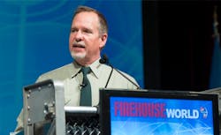 Robert Baird, director of the U.S. Forest Service&rsquo;s Fire and Aviation Program for the Pacific Southwest Region, delivers the keynote address at Firehouse World in San Diego on March 6, 2018.