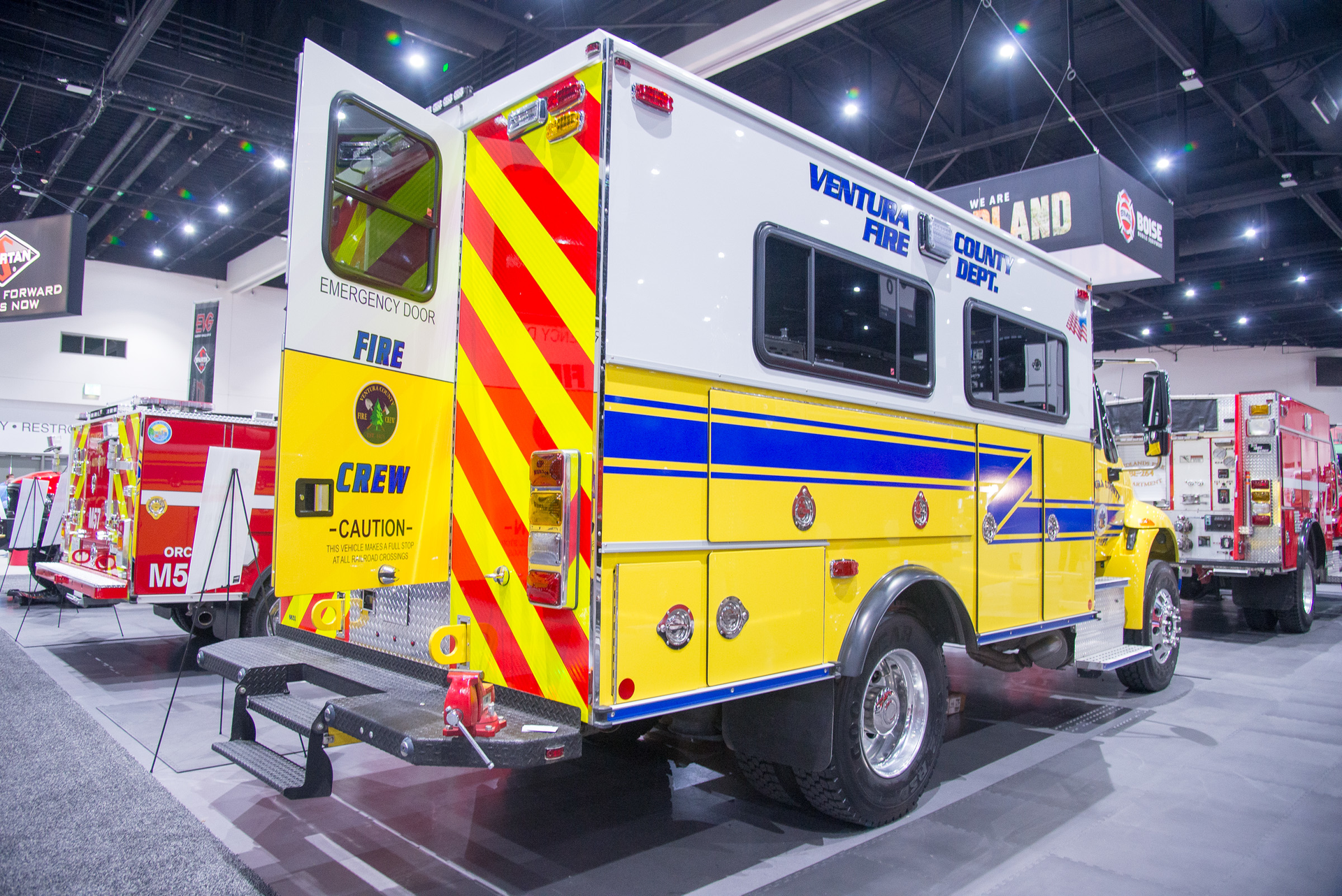 BME Fire built this 10-person wildland crew carrier for the Ventura County, CA, Fire Department. The vehicle features Signtronics intercom systems, pivot and reclining seats, tubular body construction and features a custom-built BME console.