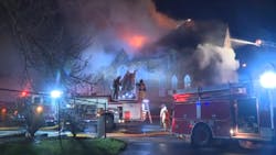 Akron, OH, firefighters battling a blaze at historic St. Paul's Episcopal Church on Thursday, April 19, 2018. Akron, OH, firefighters battling a blaze at historic St. Paul's Episcopal Church on Thursday, April 19, 2018.