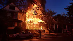 Firefighters on scene at a fully involved residential blaze in Buffalo, NY, on Sept. 22, 2017.