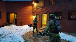 Firefighters with Campton-Thornton Fire Rescue on scene after six people were overcome by carbon monoxide at a home in Thornton, NH, on Sunday, April 1, 2018.