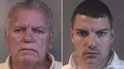 Former New Hyde Park, NY, Fire Commissioner Michael Dolan Sr., left, and his firefighter son Michael Dolan Jr. in their 2012 booking photos.