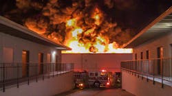 Crews with the Orange County Fire Authority on scene Sunday, April 29, 2018, during a massive fire at a self-storage facility in Laguna Hills, CA. Crews with the Orange County Fire Authority on scene Sunday, April 29, 2018, during a massive fire at a self-storage facility in Laguna Hills, CA.