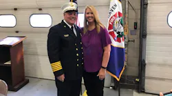 Allingtown Fire Chief Vincent Landisio poses with his wife Leigh Ann Gettner after being sworn in on Dec. 2, 2017.
