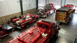 An interior shot of the apparatus bay at the Spooner, WI, Fire Department.