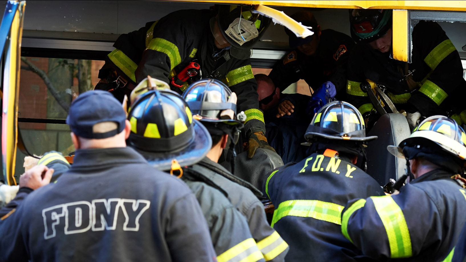 FDNY firefighters on scene after a gunman emerged from a crashed truck and opened fire after plowing down riders on a Manhattan bike path on Oct. 31, 2017.