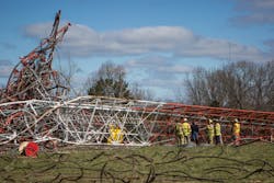 The TV antenna that collapsed was just over 1,900 feet in height and had been under renovation. The TV antenna that collapsed was just over 1,900 feet in height and had been under renovation.