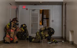 Figure 1: The Oriented Search allows the firefighters to focus more intently on the speed and search of the actual floor space and furnishings rather than the walls themselves. Figure 1: The Oriented Search allows the firefighters to focus more intently on the speed and search of the actual floor space and furnishings rather than the walls themselves.