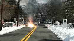 While awaiting the arrival of PSE&G, a portion of the tree fell and with it tore down multiple powerlines onto the roadway and on top of a nearby vehicle. The high-tension lines began arcing in the roadway and on top of the vehicle, which was close to a nearby structure.