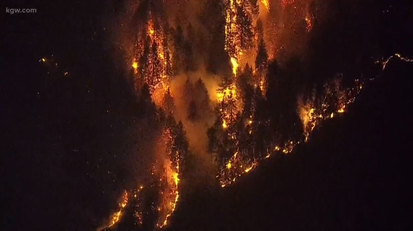 The massive Eagle Creek wildfire burns in Oregon's Columbia River Gorge in September 2017.