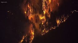 The massive Eagle Creek wildfire burns in Oregon&apos;s Columbia River Gorge in September 2017.