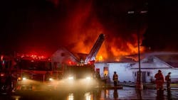 The Sharp Funeral Home in Swartz Creek, MI, burns while firefighters tackle the flames on Wednesday, May 16, 2018. The Sharp Funeral Home in Swartz Creek, MI, burns while firefighters tackle the flames on Wednesday, May 16, 2018.