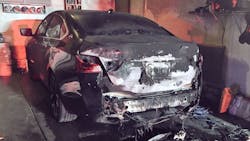 The aftermath of a vehicle fire sparked by a damaged cell phone in Belleville, IL, on Saturday, May 5, 2018. The aftermath of a vehicle fire sparked by a damaged cell phone in Belleville, IL, on Saturday, May 5, 2018.