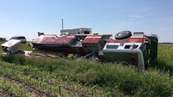 Three firefighters suffered minor injuries when the Pana Fire & EMS ladder truck flipped over Friday. Three firefighters suffered minor injuries when the Pana Fire & EMS ladder truck flipped over Friday.