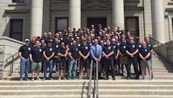 Colorado Springs firefighters gathered at city hall on Tuesday, May 8, 2018. Colorado Springs firefighters gathered at city hall on Tuesday, May 8, 2018.