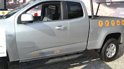 This 2018 Chevy Colorado pickup truck with its extended cab has rear-hinged rear doors. One size-up point that a rescue officer might observe is the lack of an exterior door handle for the rear doors.