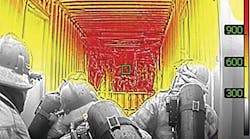 You will not be able to predict the flashover as temperaures rise above 932&deg;F because a thermal imaging camera detects differences in surface temperature, not air temperature.