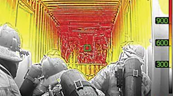You will not be able to predict the flashover as temperaures rise above 932°F because a thermal imaging camera detects differences in surface temperature, not air temperature.