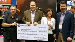 Streamlight, Inc. presents the company’s 2018 donation check to the National Fallen Firefighters Foundation (NFFF) for programs assisting families and surviving colleagues of fallen firefighters. Pictured from left to right: Chief Ronald J. Siarnicki, Executive Director, NFFF; Chief Dennis Compton, Chairman of the Board of Directors, NFFF; Dawn Dalldorf-Jackson, Director of Sales, Industrial and Fire Divisions, Streamlight; and Michael F. Dineen, Vice President, Sales and Marketing, Streamlight.