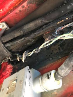 Fire-damaged wiring beneath the Camp Jackson Fire Department. Fire-damaged wiring beneath the Camp Jackson Fire Department.