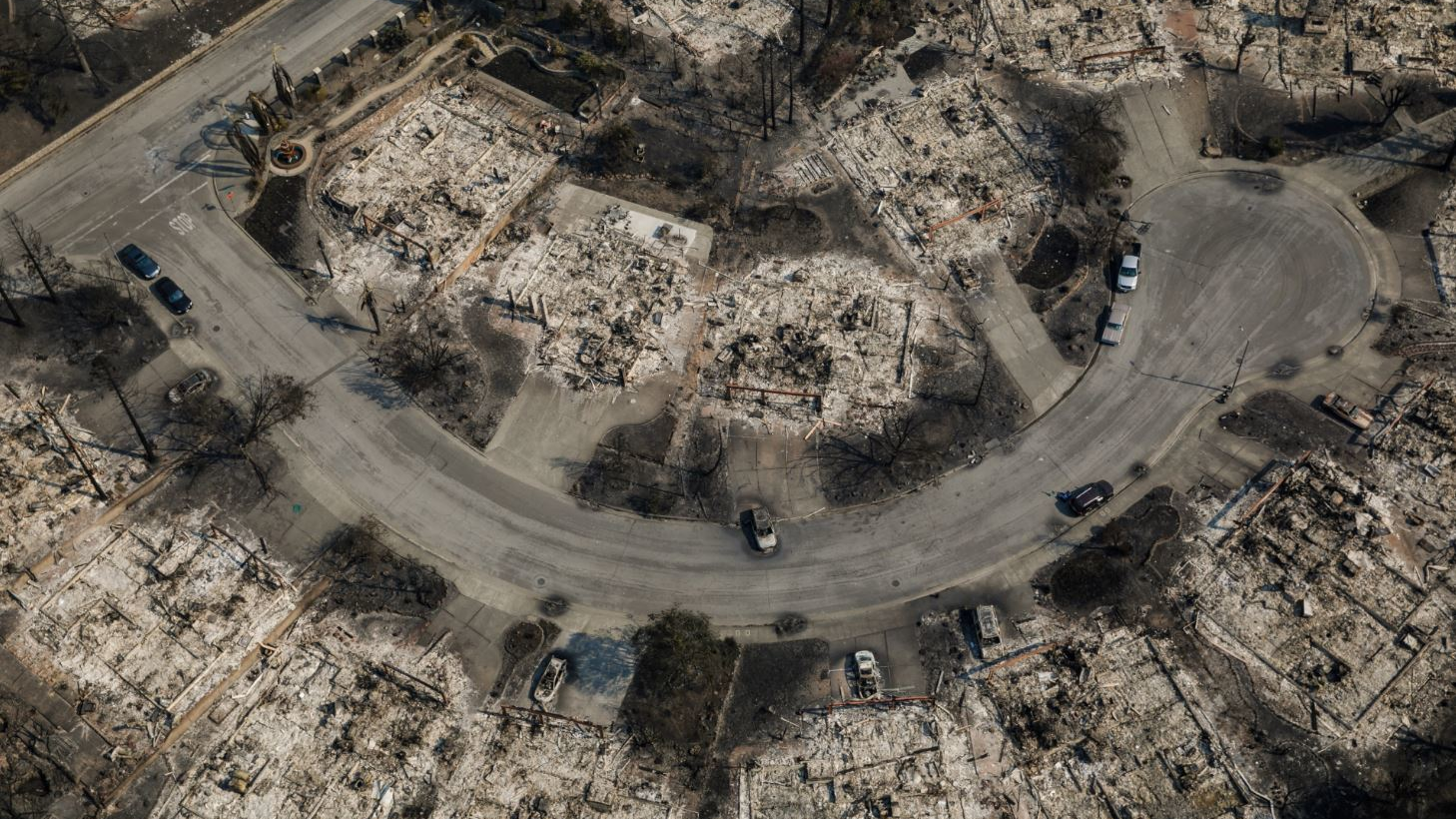 An aerial view of homes destroyed by wildfire in the Coffey Park neighborhood of Santa Rosa, CA, on Oct. 11, 2017.