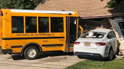 The aftermath of a school bus crash in Amityville, NY, on Tuesday, June 12, 2018, that left five children with minor injuries.