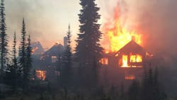 The Sperry Chalet Complex dormitory burns during the Sprague Fire in Montana's Glacier National Park on Aug. 31, 2017. The Sperry Chalet Complex dormitory burns during the Sprague Fire in Montana's Glacier National Park on Aug. 31, 2017.