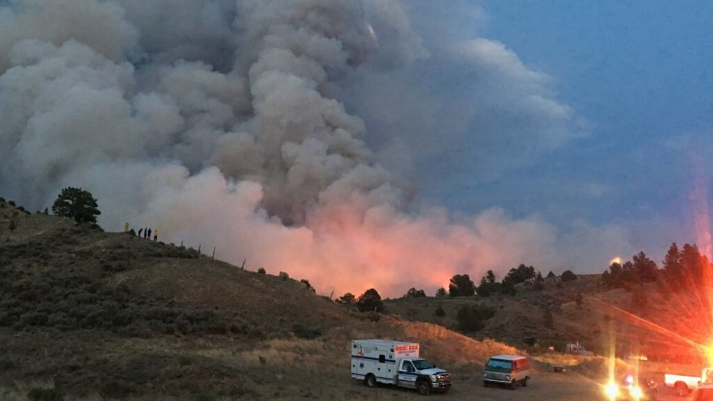 Smoke rises from the Spring Fire in Costilla County, CO, on Thursday, June 28, 2018.