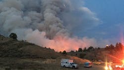 Smoke rises from the Spring Fire in Costilla County, CO, on Thursday, June 28, 2018.