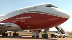 The Global SuperTanker, a converted Boeing 747 that can drop 20,000 gallons of water or retardant in a single pass.