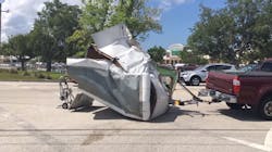 A mangled trailer that was struck by a fire apparatus in Nokomis, FL, on Tuesday, June 19, 2018. A mangled trailer that was struck by a fire apparatus in Nokomis, FL, on Tuesday, June 19, 2018.