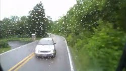 This image from video captured by a dash cam on a Wayne Township fire engine shows a vehicle moments before it crashes head-on into the apparatus on Wednesday, May 31, 2018. This image from video captured by a dash cam on a Wayne Township fire engine shows a vehicle moments before it crashes head-on into the apparatus on Wednesday, May 31, 2018.