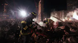 FDNY firefighters from Staten Island's Rescue 5 search for victims in the 'pile' at Ground Zero in December 2001.