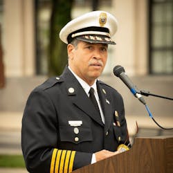Toledo Fire &amp; Rescue Chief Luis Santiago speaks during the department&apos;s 57th Annual Memorial Service to honor fallen firefighters on June 11, 2018, in Toledo, OH.