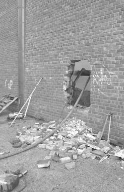 Rescue 1 arrived and entered via the breached wall and looked to relieve Rescue 2. Rescue 1 arrived and entered via the breached wall and looked to relieve Rescue 2.