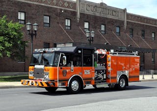 Pumper Duryea, Firehouse E-ONE Orange Vol. -- by News Co., Built | Firefighter PA, Hose Germania Gets