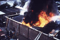 The roof collapse swallowed 12 firefighters into the building. The roof collapse swallowed 12 firefighters into the building.