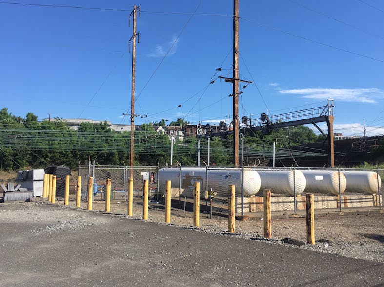 Propane tanks along the railroad are used to fuel switch heaters, which keep track switches from freezing during cold weather.