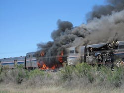 A tractor-trailer truck slammed into a Chicago-to-California Amtrak passenger train at a railroad crossing east of Reno, NV.