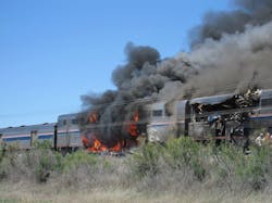 A tractor-trailer truck slammed into a Chicago-to-California Amtrak passenger train at a railroad crossing east of Reno, NV. A tractor-trailer truck slammed into a Chicago-to-California Amtrak passenger train at a railroad crossing east of Reno, NV.