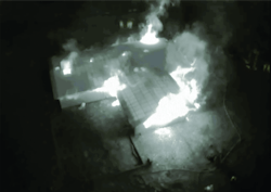 Drones allow crews to fly a thermal imager over large commercial fires, hazardous material spills or brush fires to assess the dangerous areas. Drones allow crews to fly a thermal imager over large commercial fires, hazardous material spills or brush fires to assess the dangerous areas.