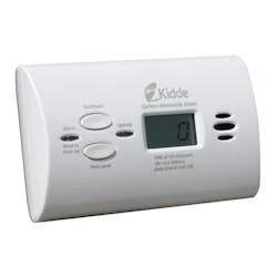 A Kidde battery operated carbon monoxide alarm with digital display. A Kidde battery operated carbon monoxide alarm with digital display.