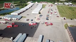 Emergency crews on scene at a food packaging plant in Darien, WI, after an ammonia gas leak on Sunday, July 29, 2018.