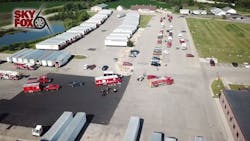 Emergency crews on scene at a food packaging plant in Darien, WI, after an ammonia gas leak on Sunday, July 29, 2018. Emergency crews on scene at a food packaging plant in Darien, WI, after an ammonia gas leak on Sunday, July 29, 2018.