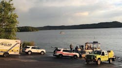 Emergency crews on scene after thirteen people were killed when a tourist boat capsized on a lake near Branson, MO, on Thursday, July 19, 2018. Emergency crews on scene after thirteen people were killed when a tourist boat capsized on a lake near Branson, MO, on Thursday, July 19, 2018.