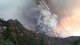 The rapidly growing Ferguson Fire burning west of Yosemite National Park near Mariposa, CA, on Monday, July 16, 2018.
