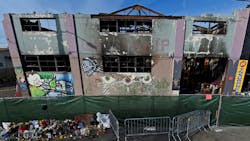 The scorched Ghost Ship warehouse in Oakland, CA, ten days after a fire killed 36 people on Dec. 2, 2016.