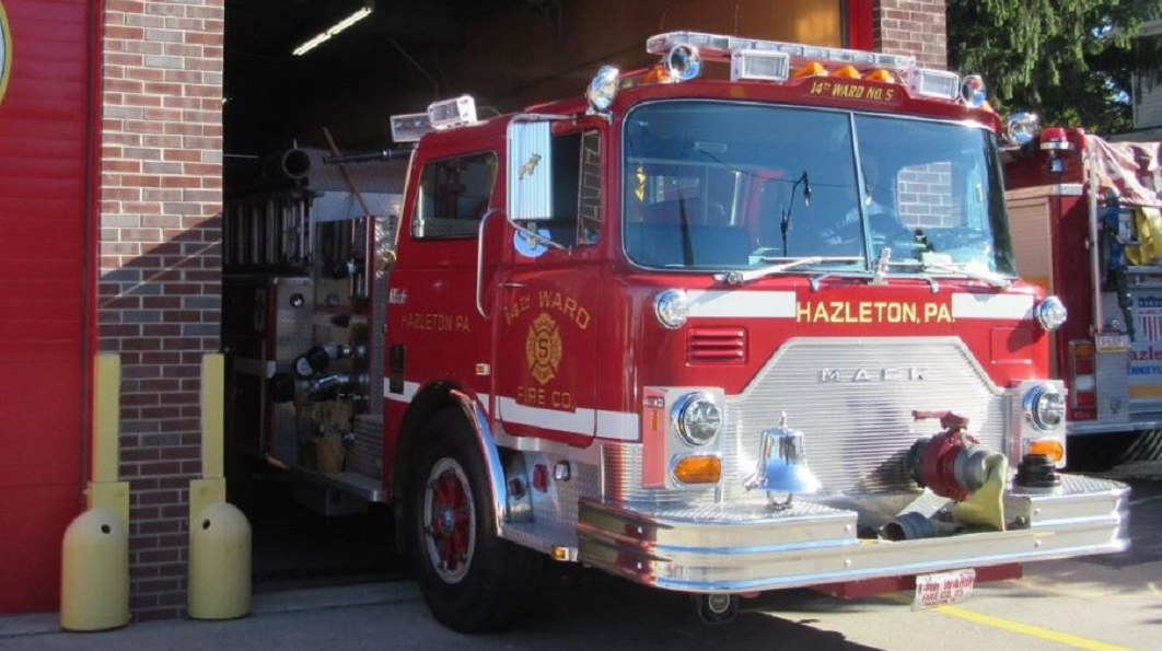 A 1987 Mack pumper still in service with the Hazleton Fire Department.