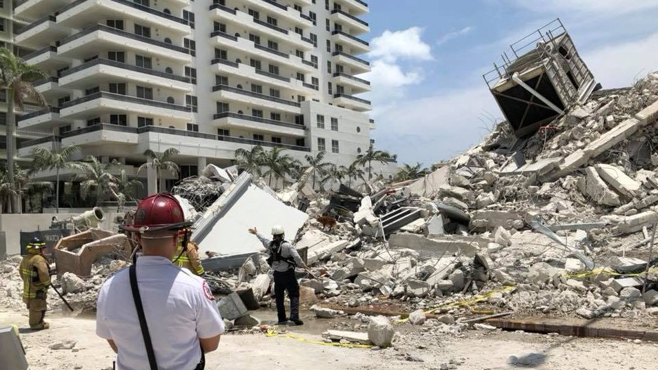 Search and rescue crews from the City of Miami and Miami Beach fire departments on scene after a 13-story building being demolished suddenly collapsed on Monday, July 23, 2018.